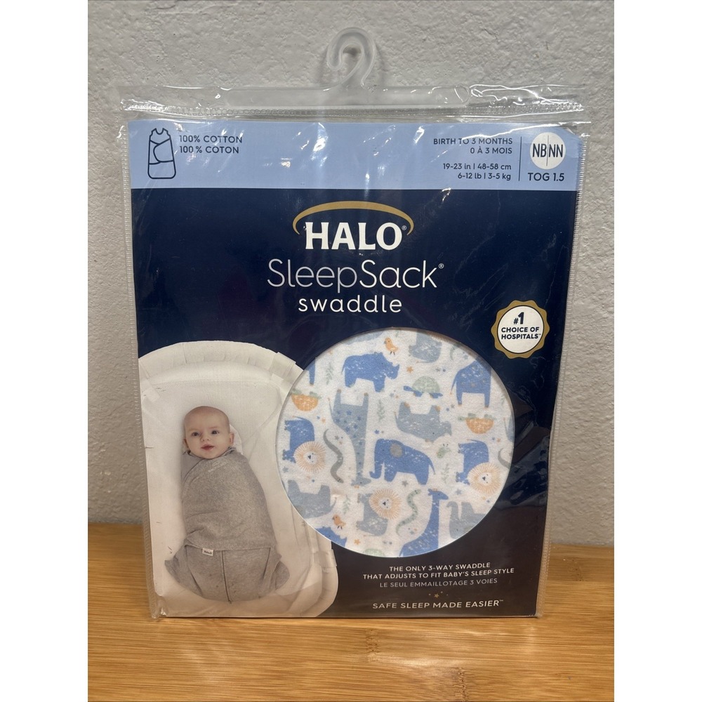 HALO 100% Cotton Sleepsack Swaddle, 3-Way Newborn (Pack‎ of 1), Blue Safari